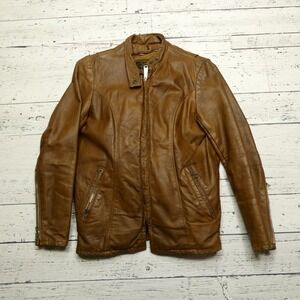 VINTAGE Beau Breed Black Leather Jacket Womens Size 9 (S/M) Brown 70s Moto